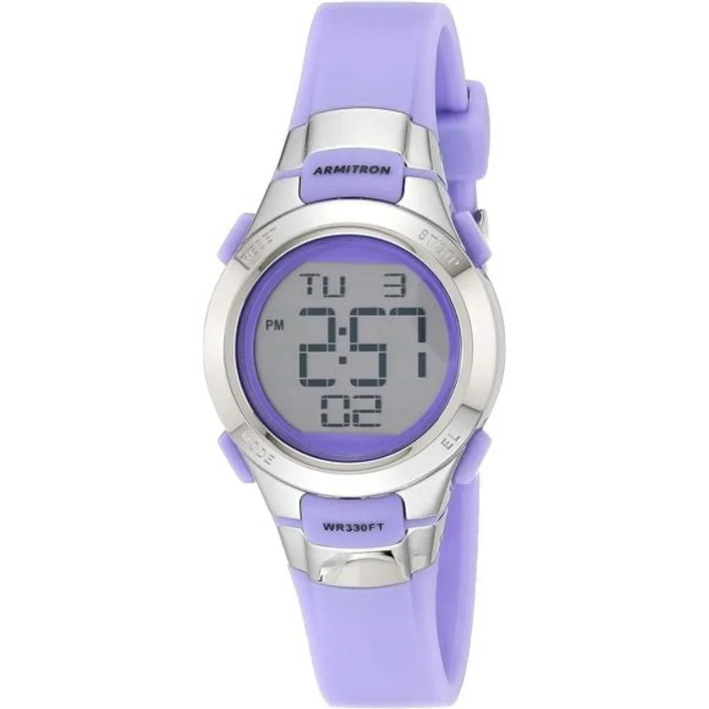 New Women's Armitron Sport Digital Resin Strap Watch Adjustable Light‎ Purple
